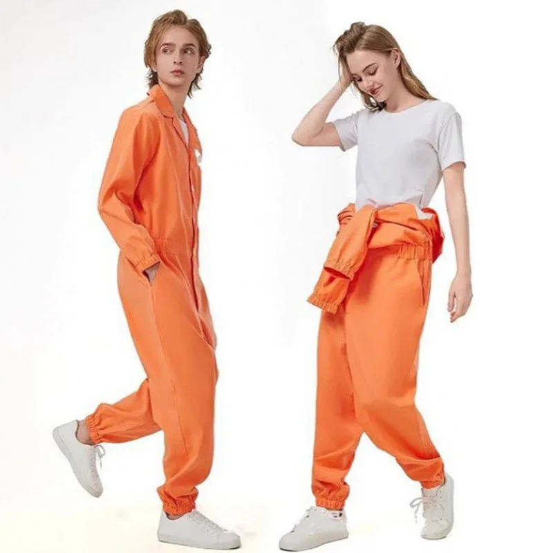 

Men's and women's prison uniform long sleeved prison jumpsuit, role-playing party costume, Asian size reference size chart