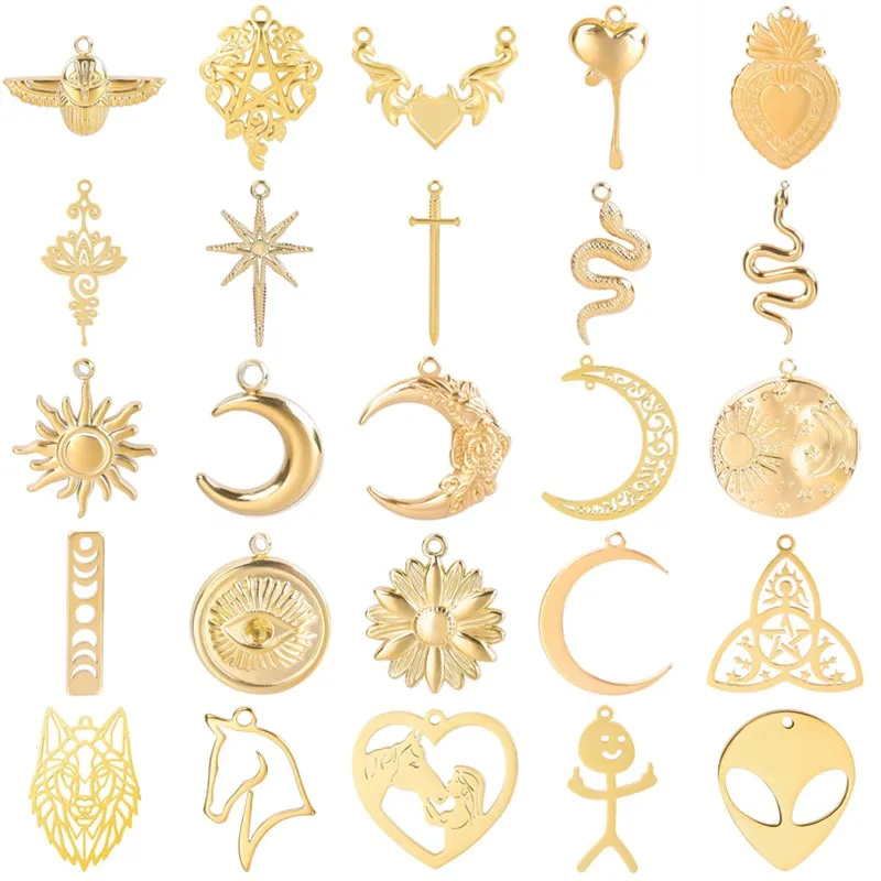 5 ชิ้น/ล็อตขายส่ง Sun Moon สัตว์หมาป่างู Charm จี้เครื่องประดับทําสร้อยคอต่างหูวัสดุจี้สแตนเลส