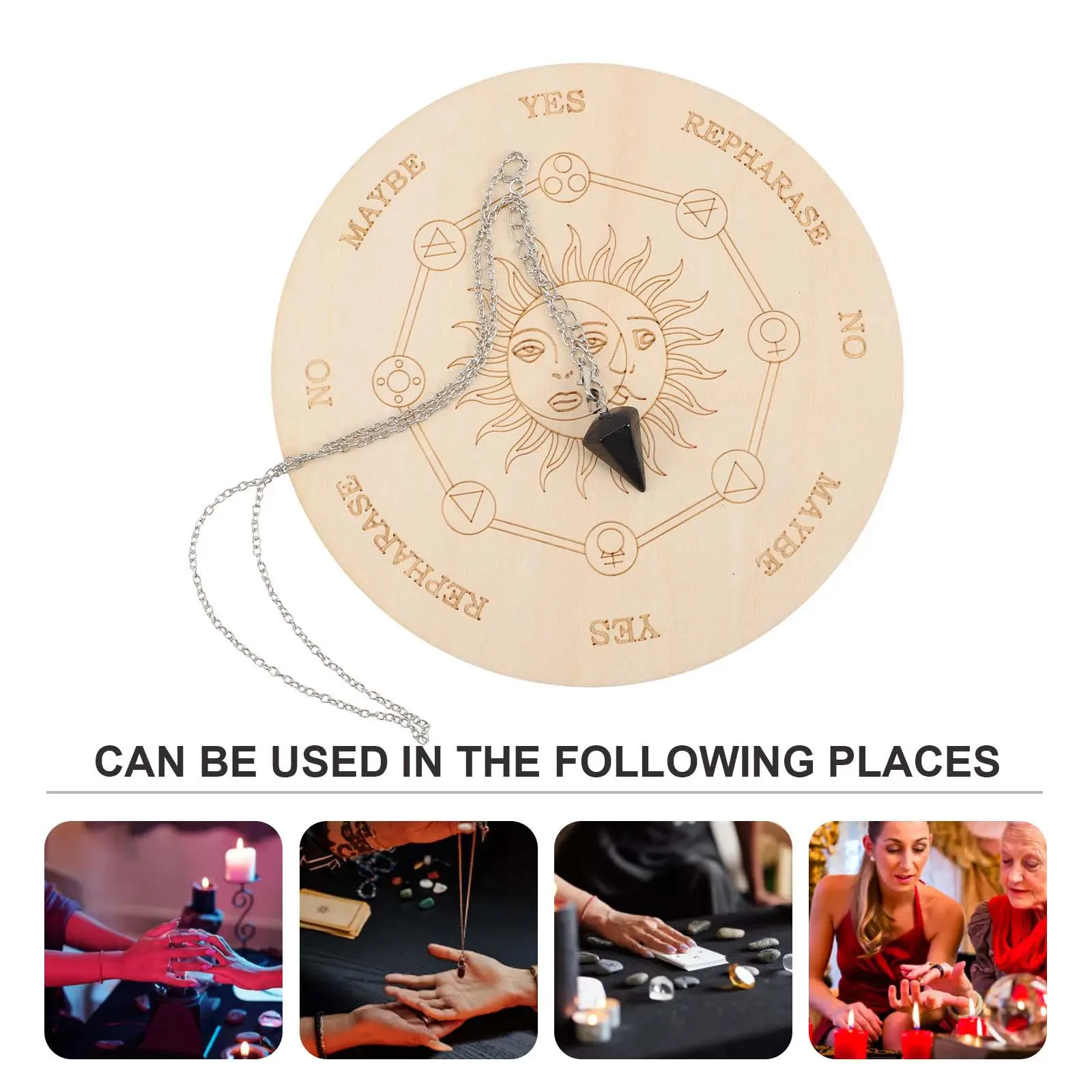 1Set Wood Divination Board Altar Pendulum Board Astrology Design Reliable Wiccan Supplies Pendulum Necklace for Spiritual