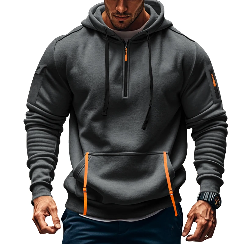 2024 Men\'s New in hoodies & sweatshirts Half Zipper Hooded Sweatshirt  Casual Sweatshirt Autumn/Winter Sportswear Gym Jogger Top