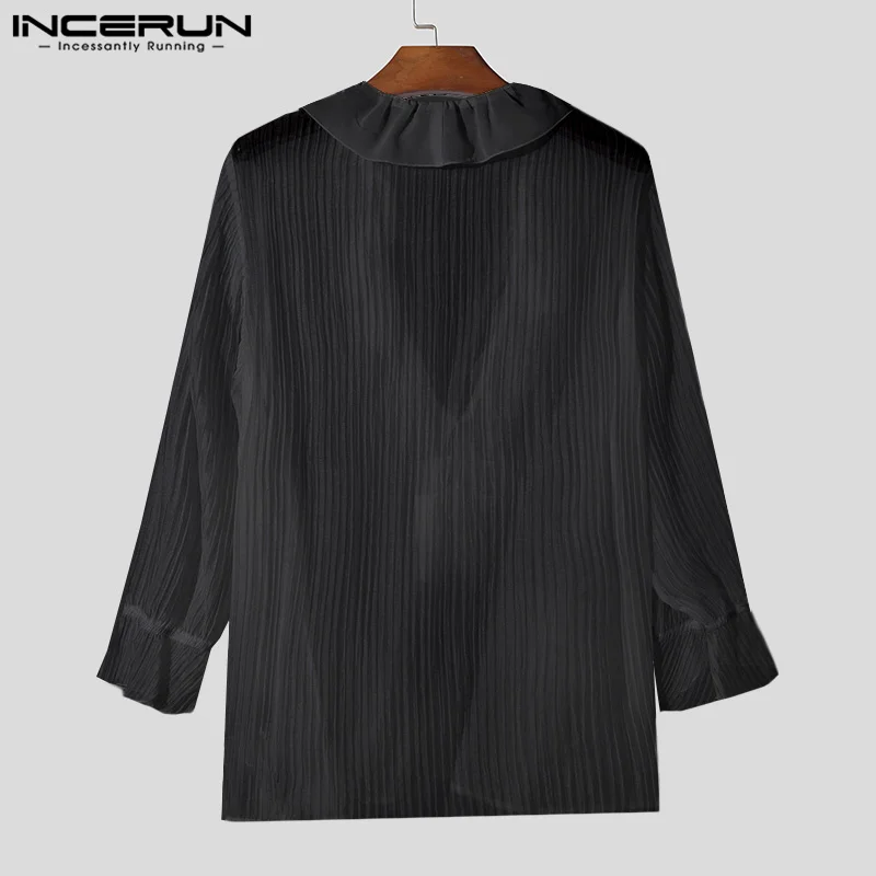 2024 INCERUN Korean Style Fashion Shirts Casual Simple V-neck Tops Men Flare sleeve Elegant Stripe Tees Loose Streetwear Male