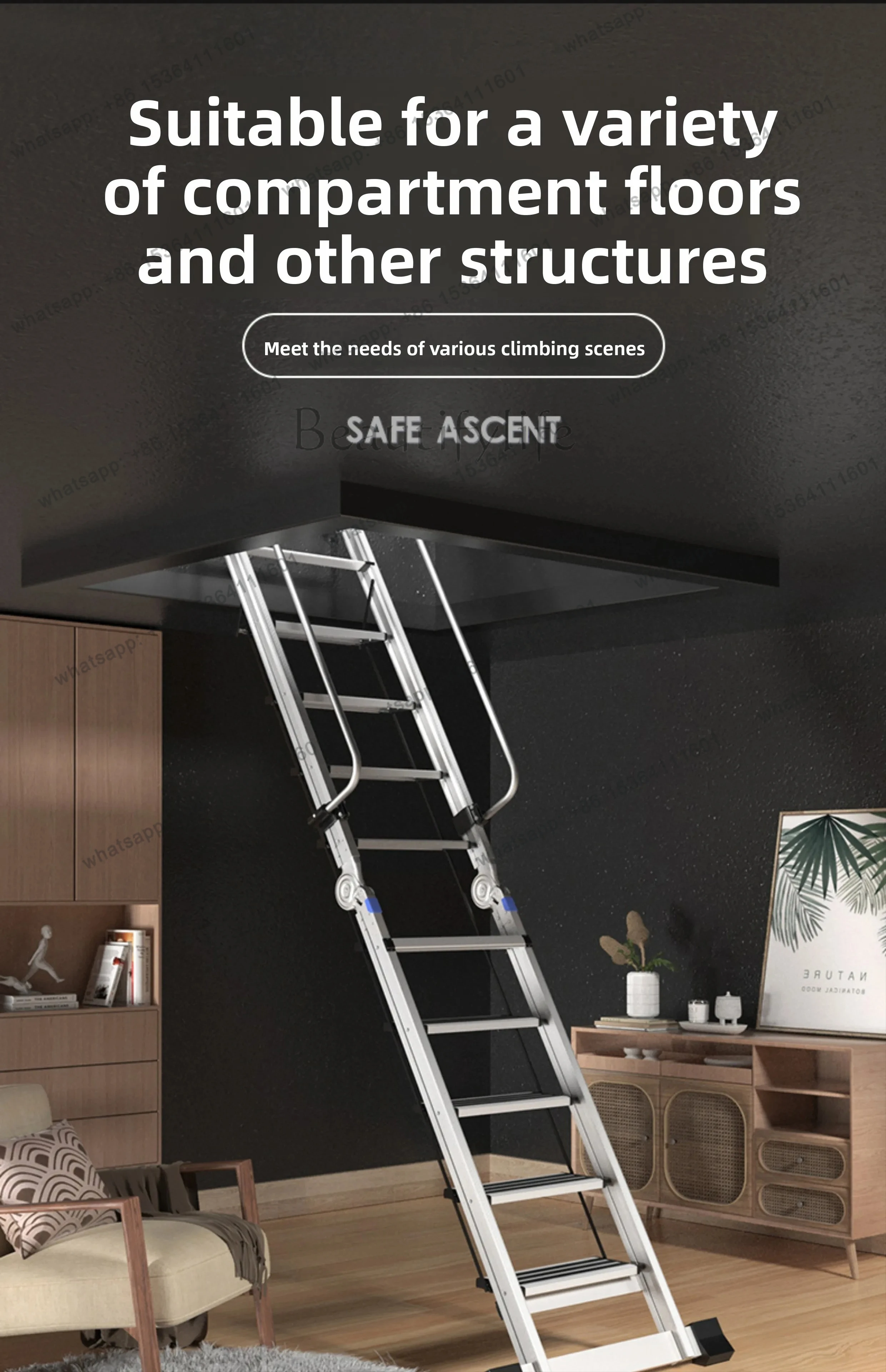Special Ladder Indoor and Outdoor Handrail Stair Folding Ladder Aluminum Alloy for Climbing to the Roof