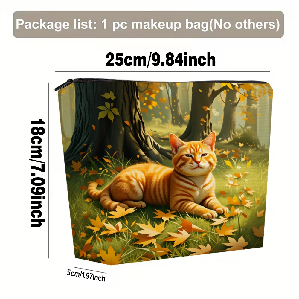 Orange Cat In Autumn Forest Makeup Bags for Girls Cosmetic Pouch Toiletry Bag Pencil Case Travel Storage