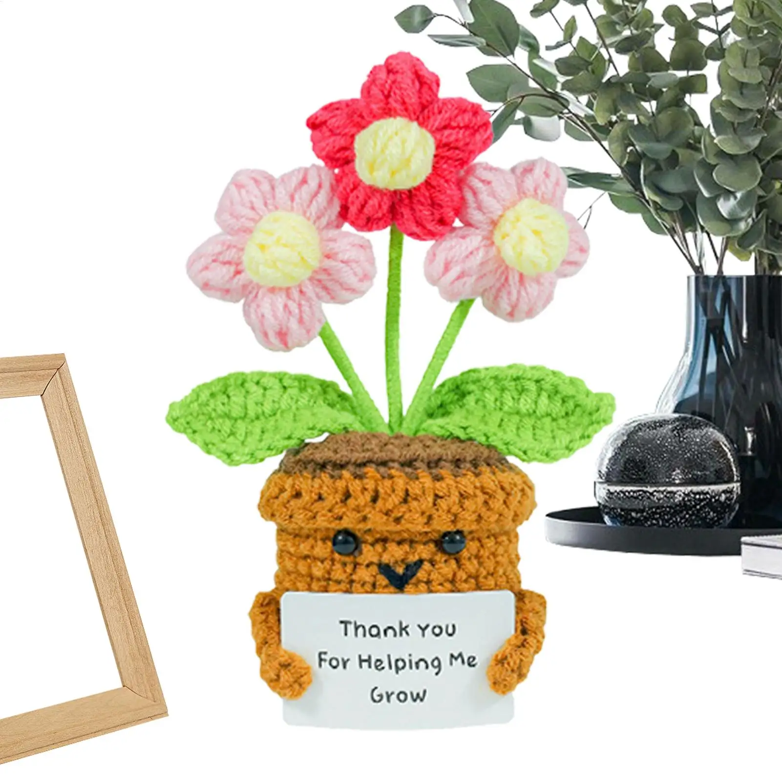 Thank You Grow Crochet Decor Handmade Flower Plant Sign Positive Gift Handmade Home Desk Decoration Mom Teacher