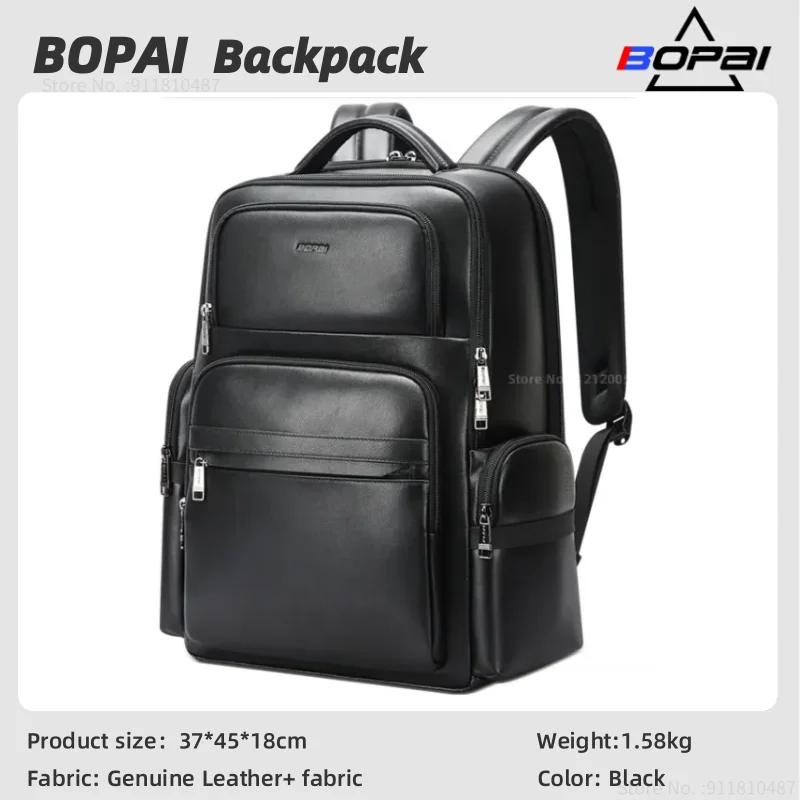 BOPAI Natural Cow Skin 100% Genuine Leather Men\'s Backpack Fashion Large Capacity School Bag For Boy Leather Laptop Backpack Bag