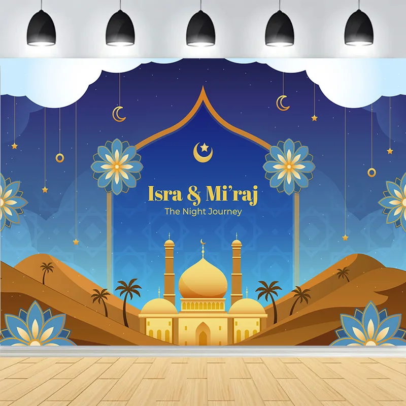 عيد الفطر التوضيح مع مسجد فانوس خلفيات للتصوير الفوتوغرافي الإسلامية الأضحى العربية قصر استوديو الصور خلفية QZ-02