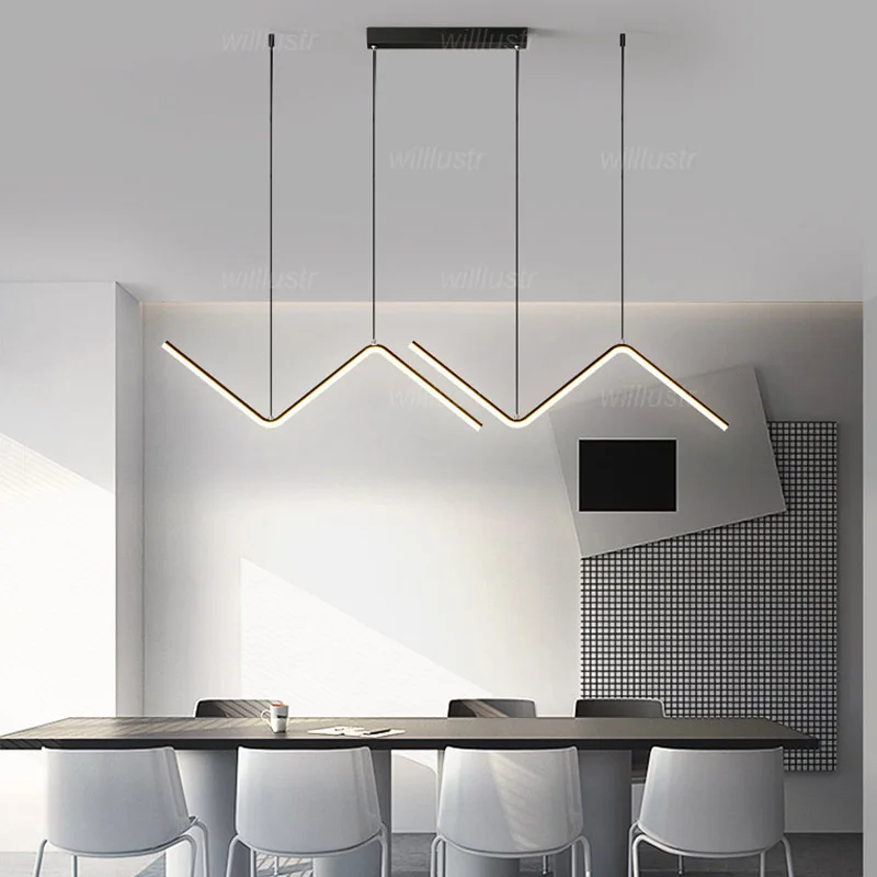 

Geometric Aluminum Pendant Lamp Creative Metal Bar Suspension Light Hotel Cafe Dining Room LED Hanging Ceiling Chandelier