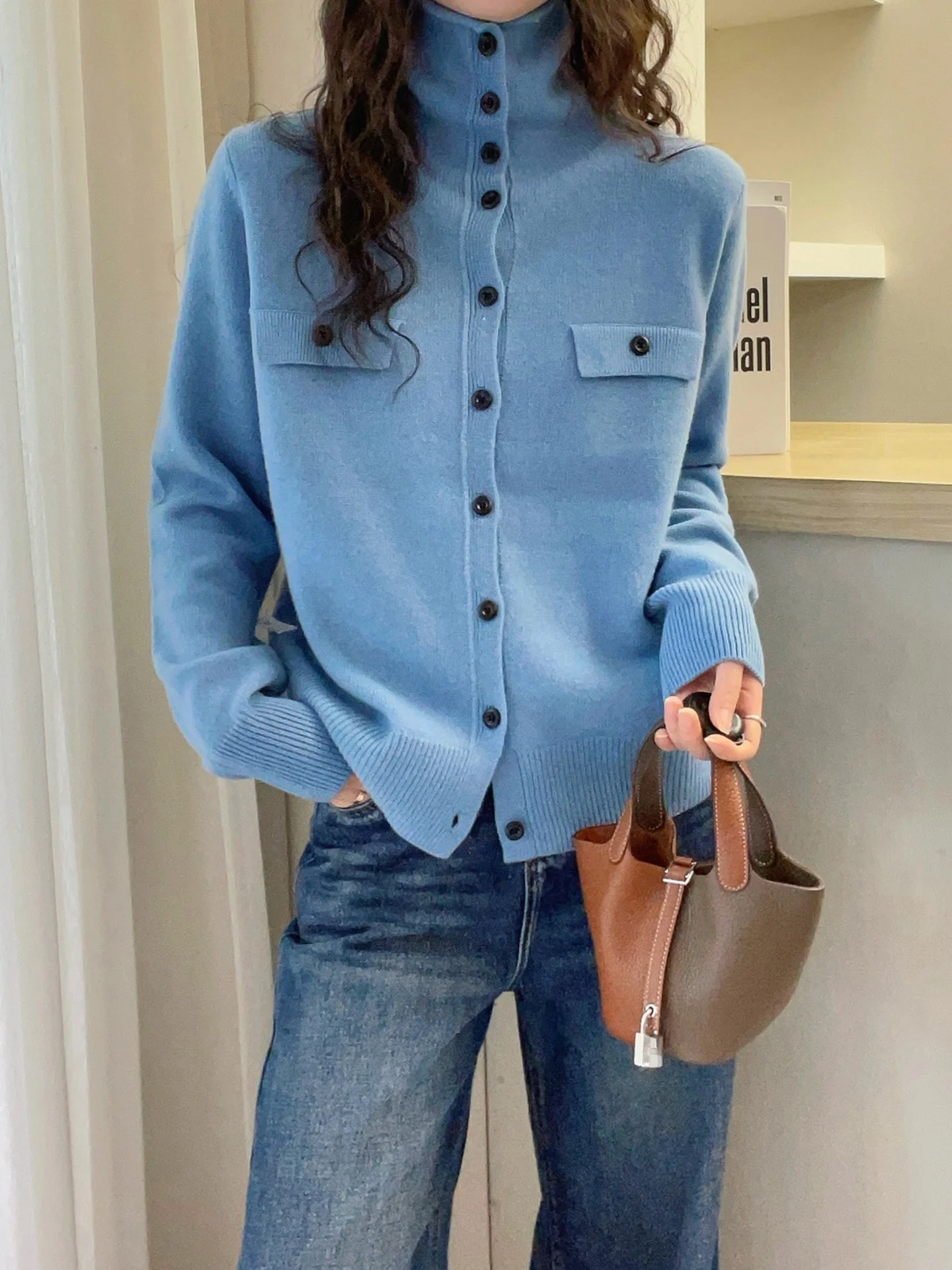 

Winter Pure Color White Enhancing Open Cardigan Loose Knitted Long Sve Women's Top Comfortable Skin-friendly Commute Sle