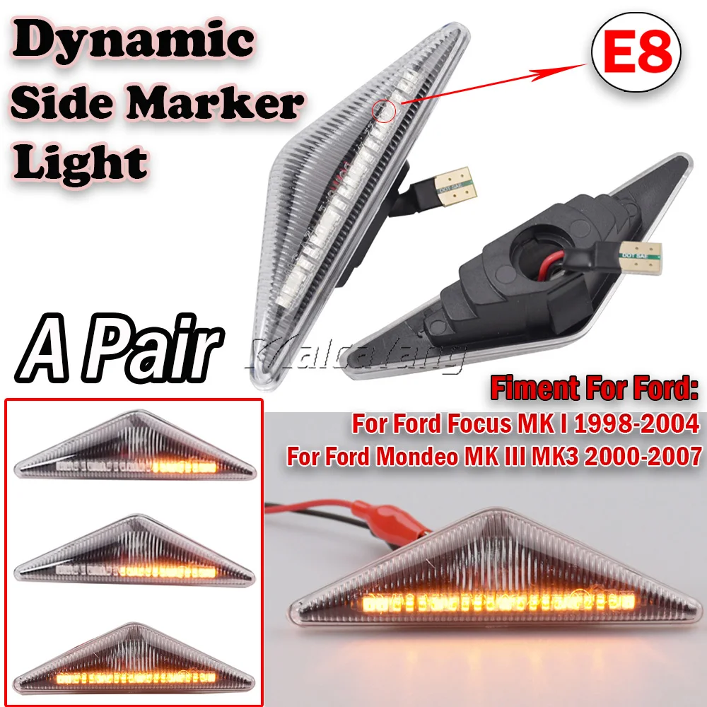 LED Dynamic Sequential Turn Signal Lights Side Marker Lamp For Ford Focus MK1 1998-2004 Mondeo MK3 2000-2007