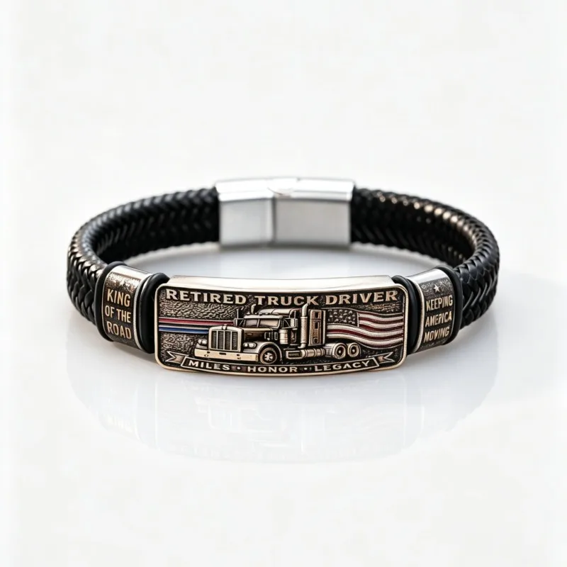 USA truck driver retirement commemorative bracelet, hand-woven leather bracelet, a commemorative gift for dad,grandpa,or husband
