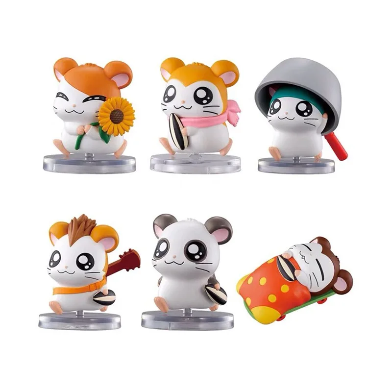 Juego de 6 Figuras de Hamtaro, Lindos y Adorables Juguetes de Dibujos Animados, Adornos Decorativos para Escritorio