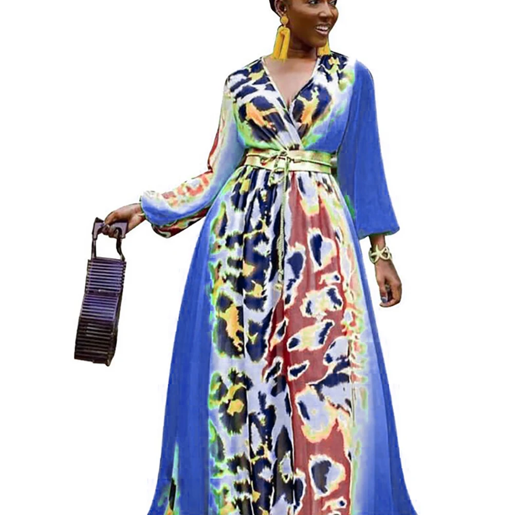 

MD African Long Dresses For Women Wedding Party Evening Gown Plus Size Dress Dashiki Turkey Print V-neck Robe Africa Clothing