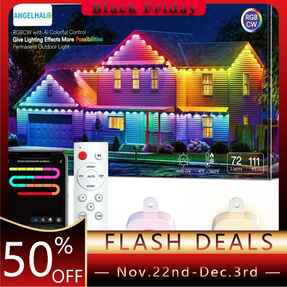 

Permanent Outdoor Lights, 100ft Smart Outdoor Lights with 72 LED Lights, Cool/Warm Eaves Lights IP65 Waterproof for Christmas,