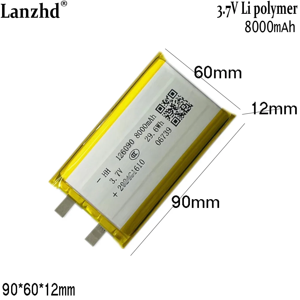 

3.7V polymer battery For power bank LED battery pack camping lamp portable projector batteries 126090 8000mah