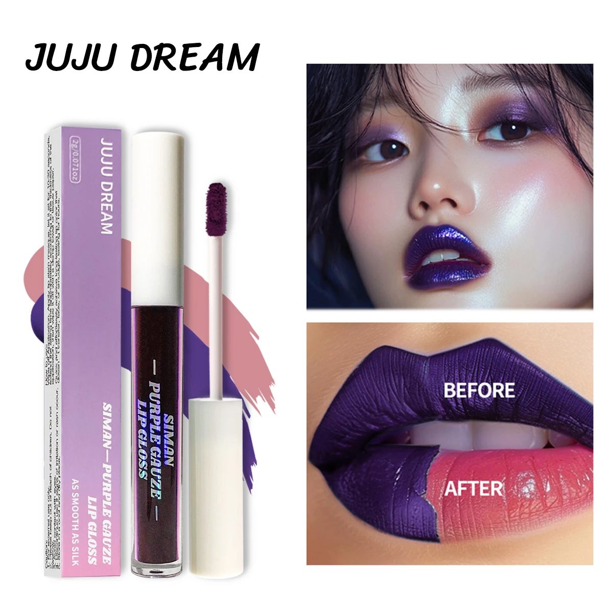 JUJU DREAM Peel-Off Lippenstift-Set, 3 Farben Langanhaltender Wasserfester Rosa Lippen-Tint, Transfer-Resistenter Nicht-Klebender Lippen-Make-up