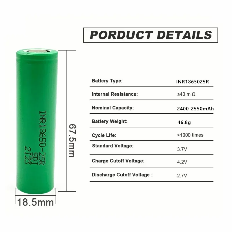 NEW Original New Brand 18650 2500mAh Rechargeable Battery 3.6V INR18650 25R M 20A Discharge Hot