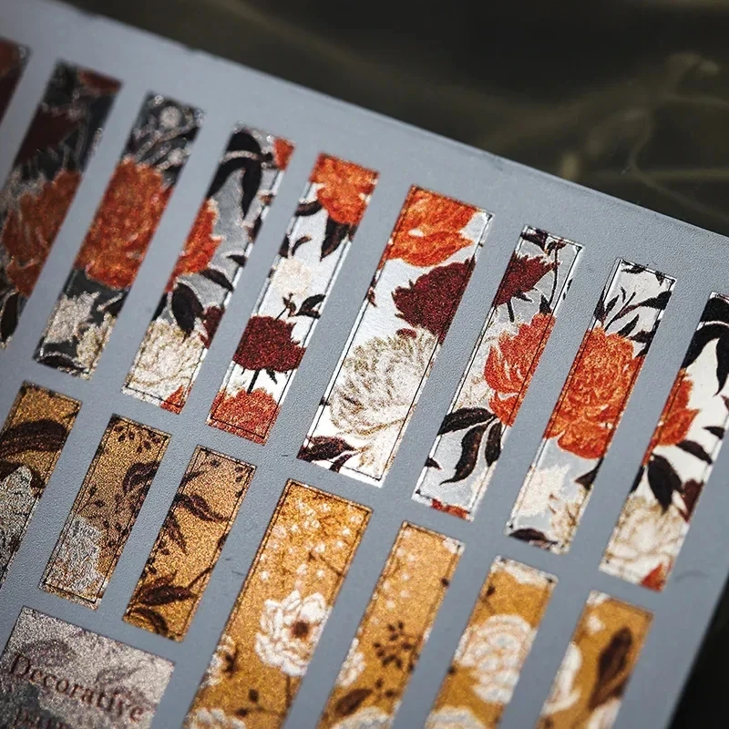 สติ๊กเกอร์แถบสีเมทัลลิกแวววาวลายดอกไม้3D กระบวนการทองด้วยตนเองสติกเกอร์ตกแต่งเล็บสีบรอนซ์