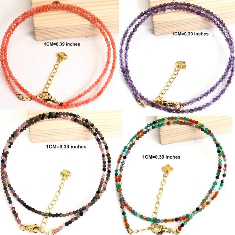 Super Shiny naturally agate Necklaces Simple Small Beads Stone Necklaces Facted Choker Clavicle Chain Women Jewelry Male gifts