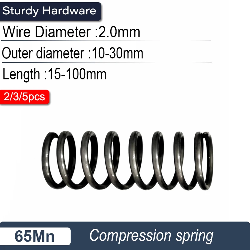 2/3/5pcs 65Mn Compressed Spring, 2.0mm Wire Dia., OD 10-30mm – Pressure Plate Return & Release Spring