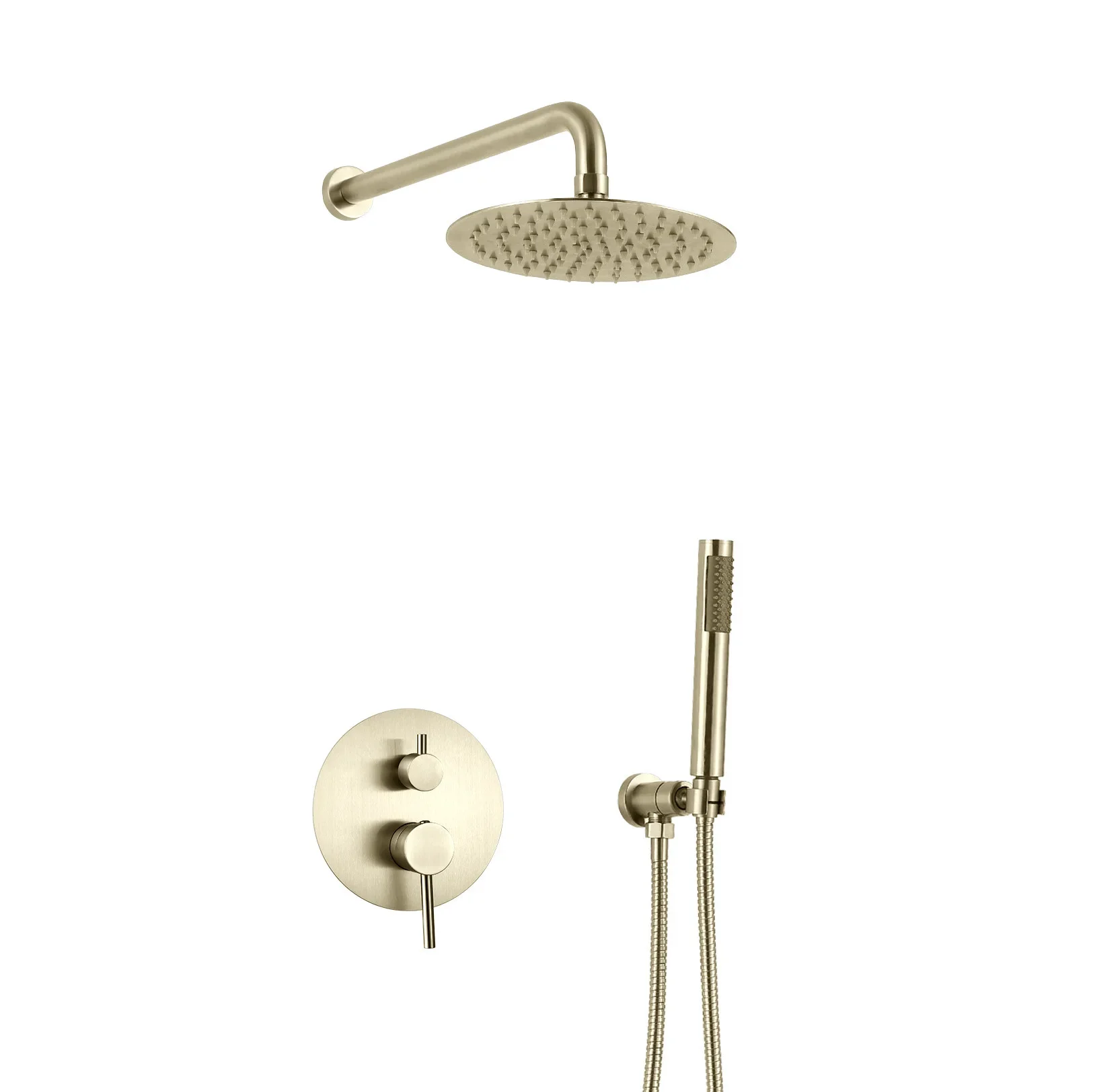 Brushed Gold Shower Faucets Set Rainfall Shower System Concealed Hot Cold Water Mixer Tap Bathroom Round Shower Faucet