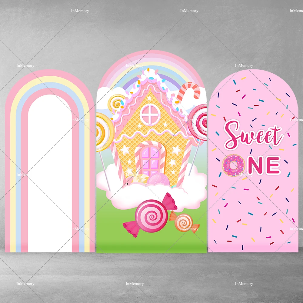 18 Options Pink Candy Ice Cream Theme Birthday Party Arch Backdrop Cover Lollipop Donuts Girls Sweet One Arched Backgrounds