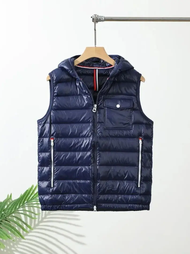 

Men's Hooded down Vest 90% Du down Filling Loose Fit Youth Zipper Closure Color Faionable Autumn Winter Jaet