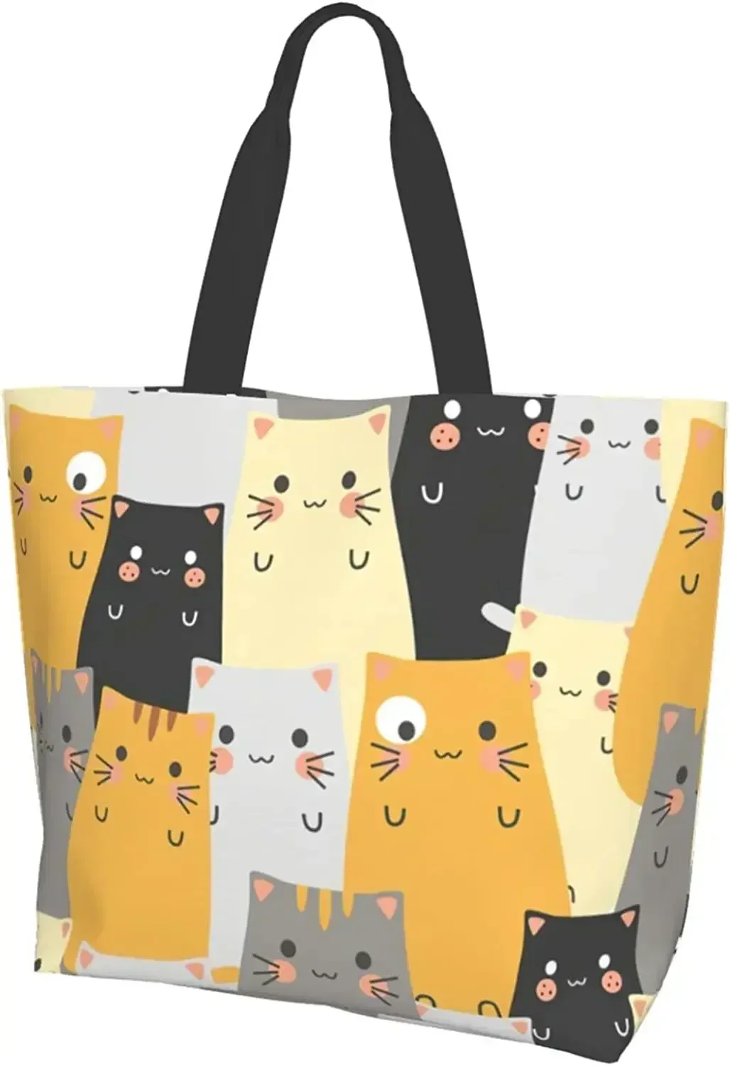 Cat Reusable Grocery Bag Large Shopping Tote Bag with Strong Handle Eco-Friendly Washable Tote Bag for Groceries Beach Travel