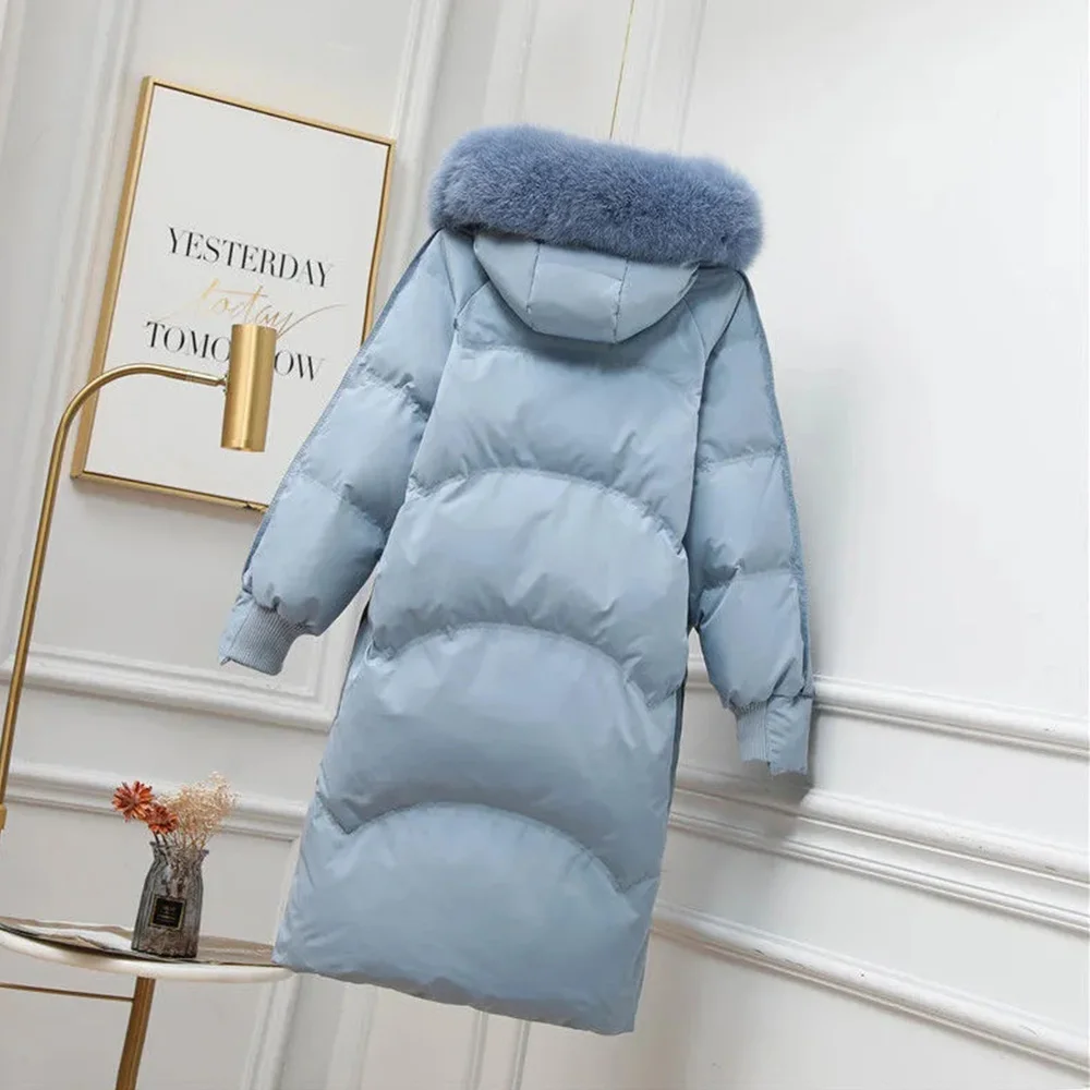 New Female Down Jackets Winter New White Duck Down Large Size Long Hat Big Fur Collar Thickened High-Grade Warm Coats Women