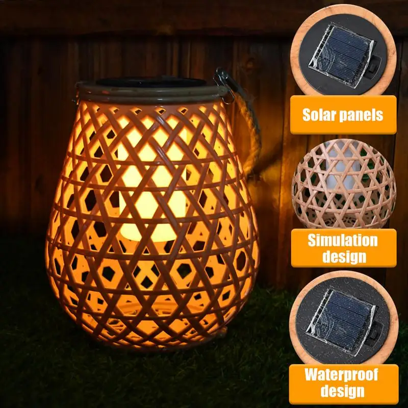 Outdoor Solar Lantern Lights Garden Patio Handled Solar Lantern Lights Rattan Art Chinese Retro Fashion Landscape Lighting For