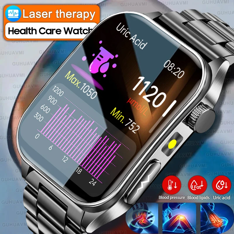 2025 traitement au Laser trois montres intelligentes hautes 1.95 "écran incurvé saphir ECG + PPG graisse sanguine acide uricique diagnostic de santé Smartwatc