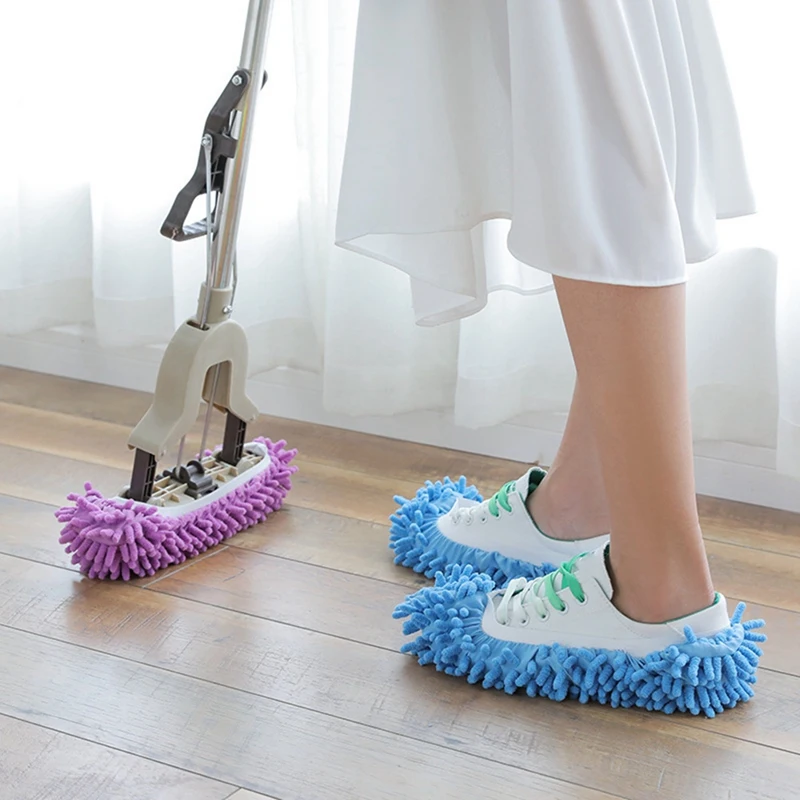 Shoes Covers Dust Duster Washable Mop Slippers Shoes For Floor Cleaning Chenille Dust Mop Slippers Foot Socks Mop Caps Durable