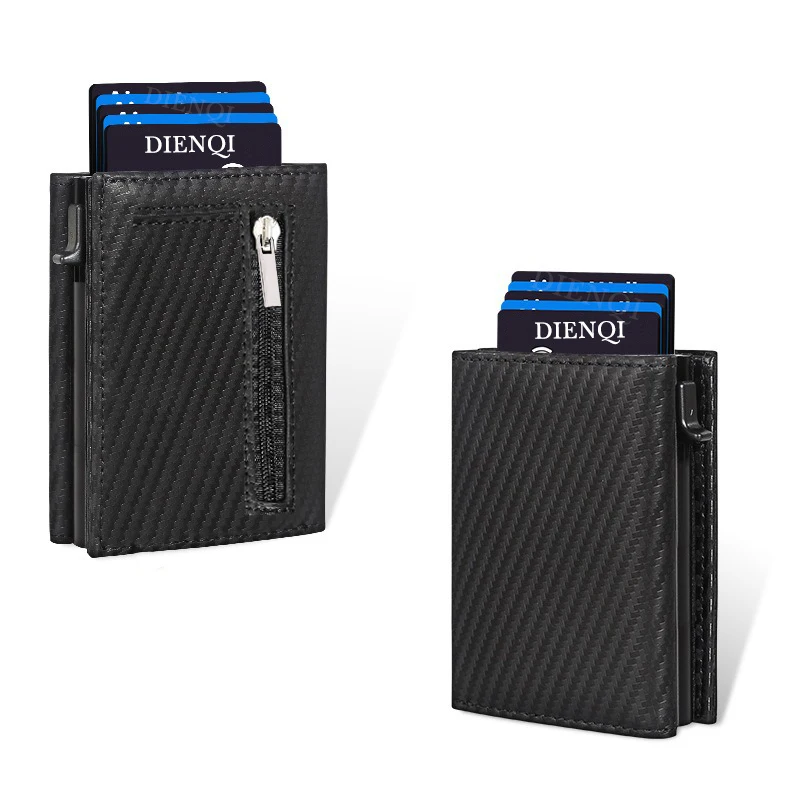Carbon Fiber Men's Wallet RFID Blocking Pop Up Credit Card Holder Coin Pocket Slim Trifold Anti Theft Minimalist Metal Card Case