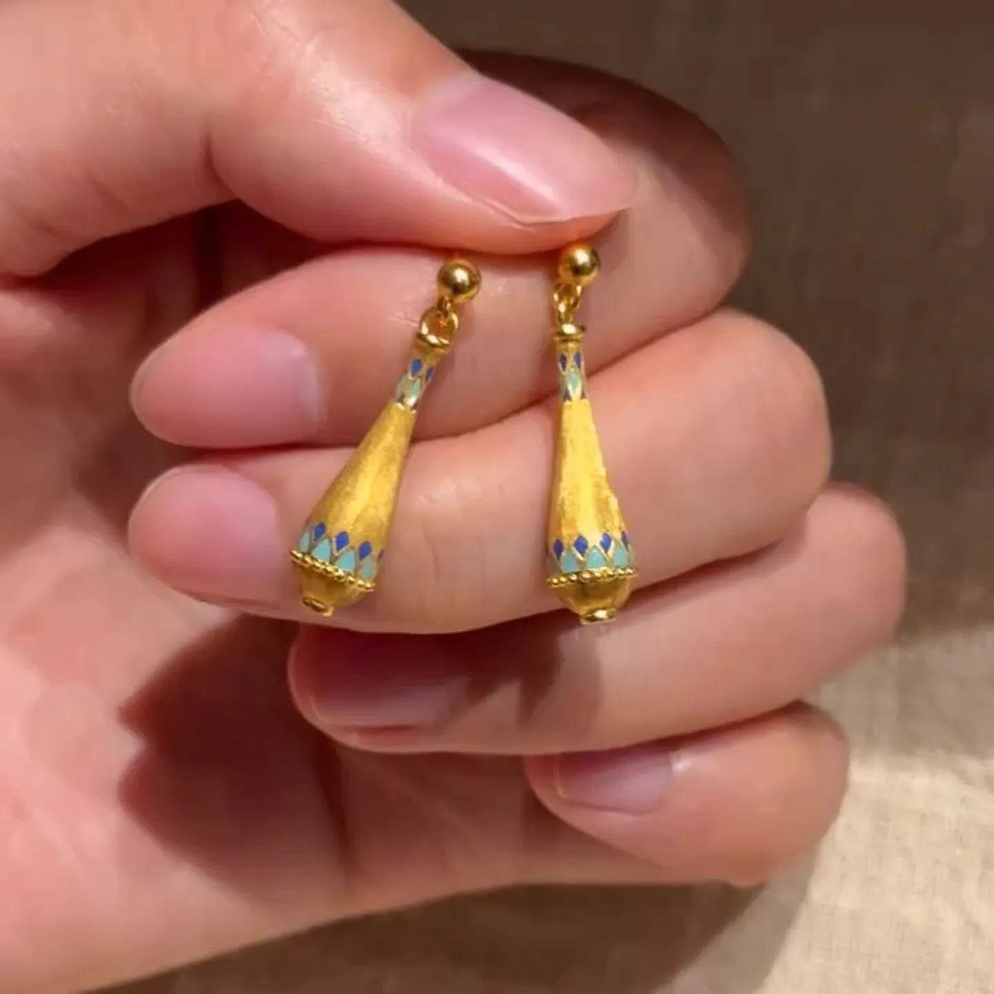 925 Silver Frosted Water Drop Earring for Women golden Temperament Glaze Texture Retro Jewelry Gift Dropshipping