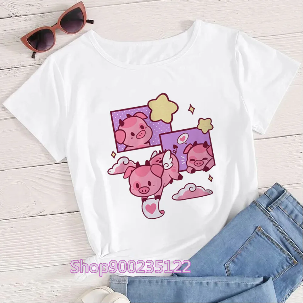 Kawaii Fat nuggets T-Shirt Women Gothic Angel Dust T Shirts Printed Cute pig Graphic Tees Y2K Tshirt Funny Tops Clothes