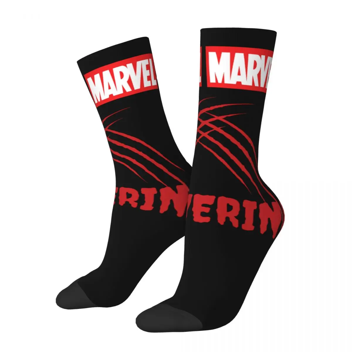 Wolverine Sticker Sock for Men Hip Hop Harajuku Marvel X-man Deadpool & Wolverine Happy Seamless Pattern Printed Boys Crew Sock