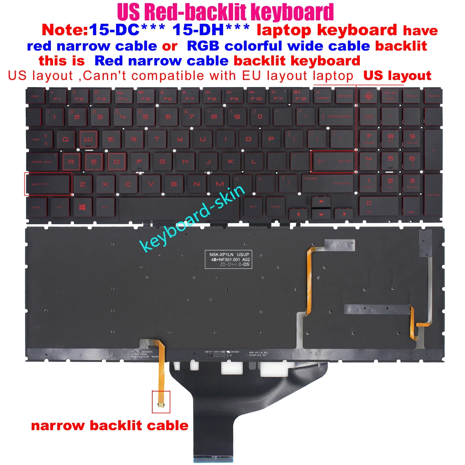 New US Red Backlit keyboard for HP Omen 15-DC 15-DC** 15T-DC** 15T-DCxx 15-DH 15-DH** 15-dc0030nr 15-dc1015na 15-dh1059nr laptop