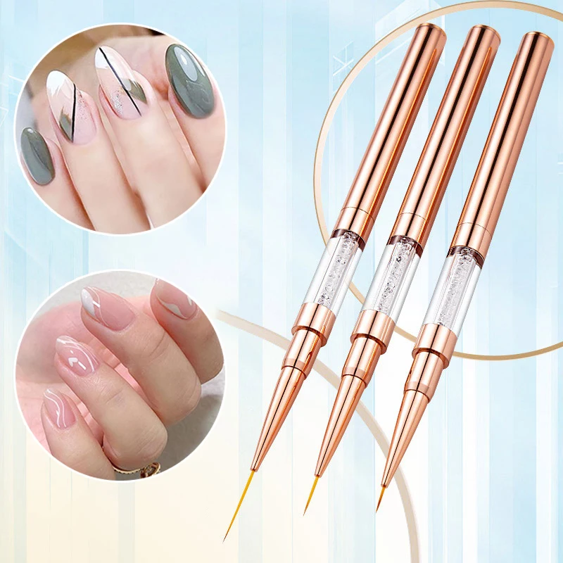 Rose Gold Double-headed Line Drawing Pen Nail Art UV Gel Liner Painting Brushes Drawing Flower Striping Design 5+7/9+12/15+20mm