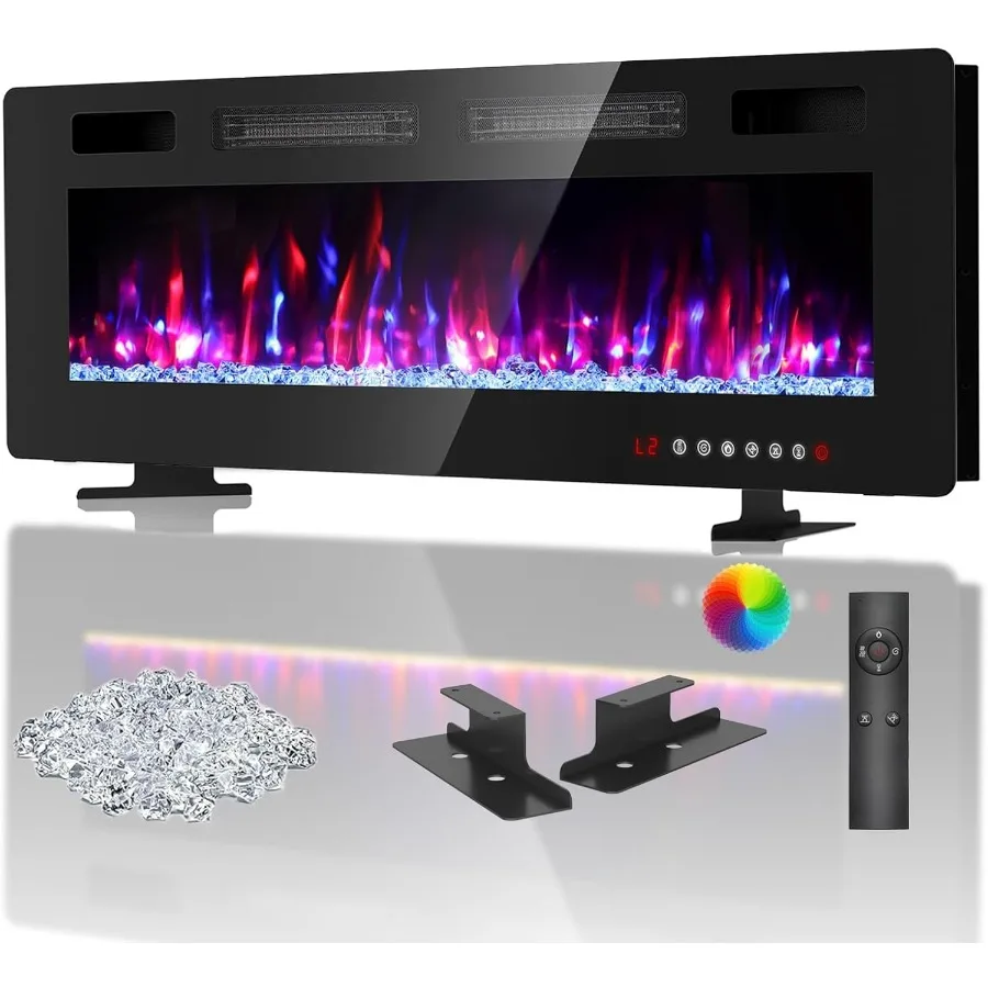 

60-дюймовый ультратонкий электрический камин для гостиной, спальни, офиса, отдельно стоящий или встраиваемый настенный обогреватель с дистанционным управлением C