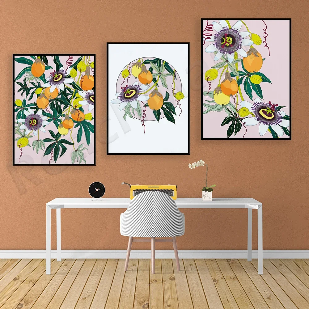 Passion fruit Passiflora, Passiflora with blooming flowers art print print botanical picture decoration poster