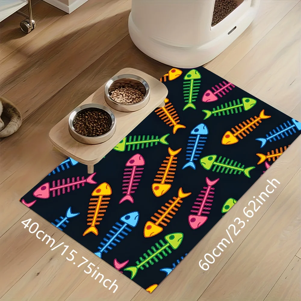 Fishbone Pattern Pet Mat, Non-Slip, Easy To Clean Leather Cat and Dog Feeding Mat, Pet Decorative Tablecloth Mat