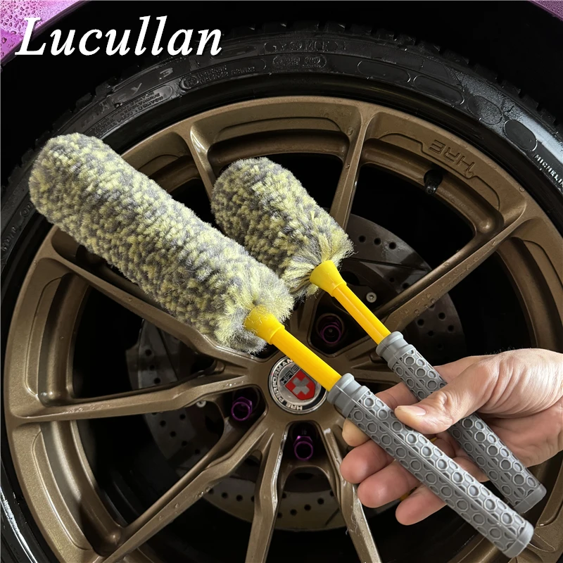 Lucullan 2 Pack Ultra Soft and Fluffy Synthetic Wool With Ergonomic Handle Wheel Woolies Car Detailing Brush