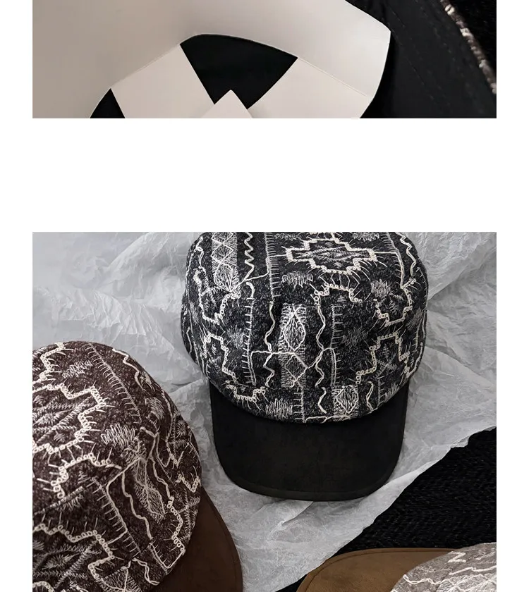 Retro-Spitzen-Jacquard-Baseballkappen mit Flachkrempe für Damen, Frühling/Herbst, lässig, vielseitig, im literarischen Stil, Reiterhüte – Detail 12