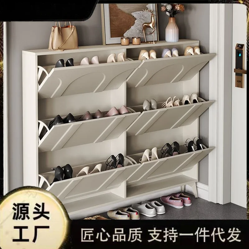 Cream wind ultra-thin shoe cabinet, integrated small apartment at the entrance of the household, new storage shoe rack in 2023