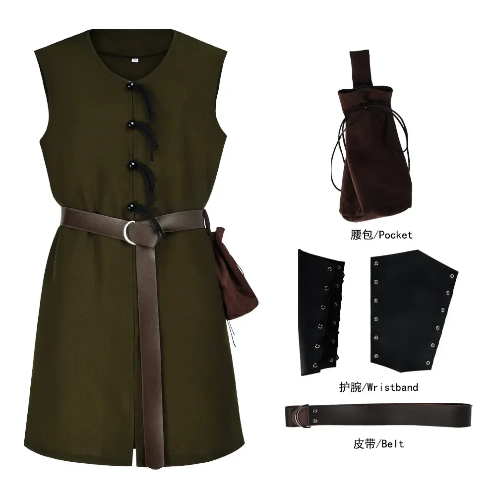 Medieval Viking Tunic Shirt V-Neck Sleeveless With Belt Mid Length Cosplay Performance Halloween Costume Pirate Belt Pirate Fest - view 5