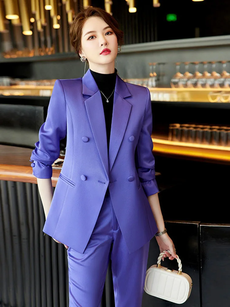

Korean Fashion Pants Suits Women Office Ladies Long Sleeve Slim Formal Blazer and Suits Pants Work Wear Two Piece Set