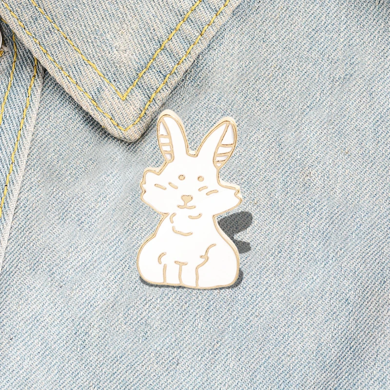 Esmalte Cartoon Animals Broche para mulheres e crianças, emblemas para mochila, chapéu, decoração de lapela denim, jóias fofas para amigos, alfinetes de coelho branco