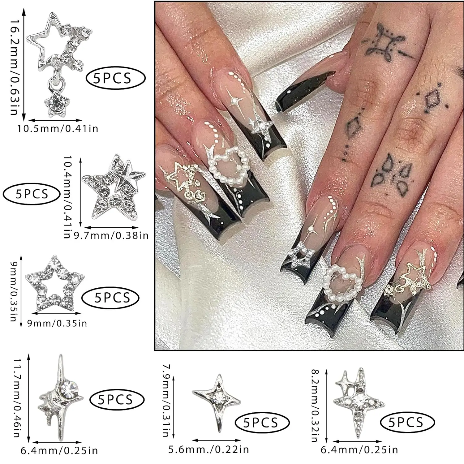 30 STKS Zilveren Ster Nagel Charmes Glanzende 3D Sterren Nagel Edelstenen Starlight Nagel Sieraden Y2K Bedels voor Acryl Nagels Decoratie Voldaan