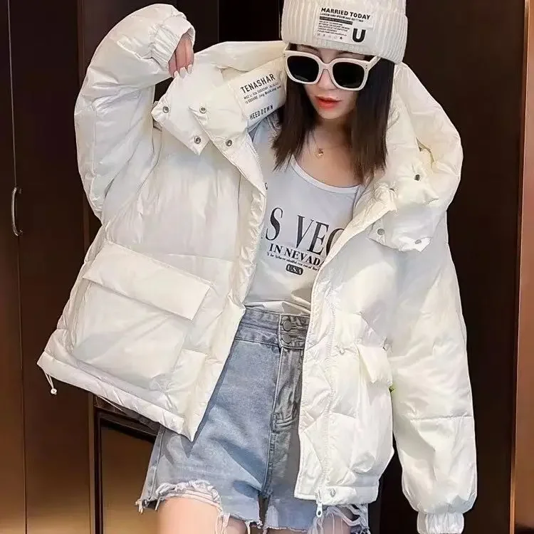 2024 New Down Jacket Short Hooded Solid Colored Work Clothes Thin White Duck for Women\'s Winter Cold F192