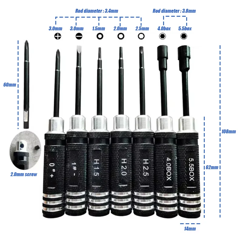 VOLODYMYR 7Pcs 1.5 2.0 2.5mm Hex Screwdriver Tools Nut Wrench Kit for Wltoys Traxxas Axial RC Toys Reliable and Efficient Tool