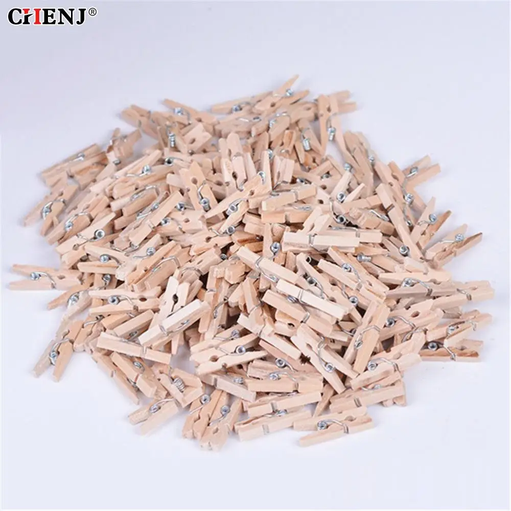 100 Pcs Mini Wooden Clothes Photo Paper Peg Clothespin Laundry Hangers Wedding Party Natural Clip 2.5cm Wholesale